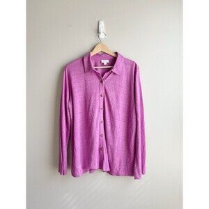 J.Jill Love Linen Pink Purple Linen Knit Button Up Size Large